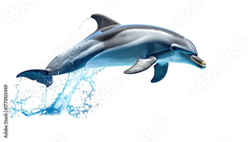 Dolphin leaps above water, splashing powerfully