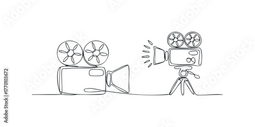 Line Drawing of Two Vintage Film Cameras