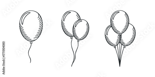 Line Drawing Balloons Grouped Celebration