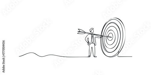 Man with arrow hitting target center goal