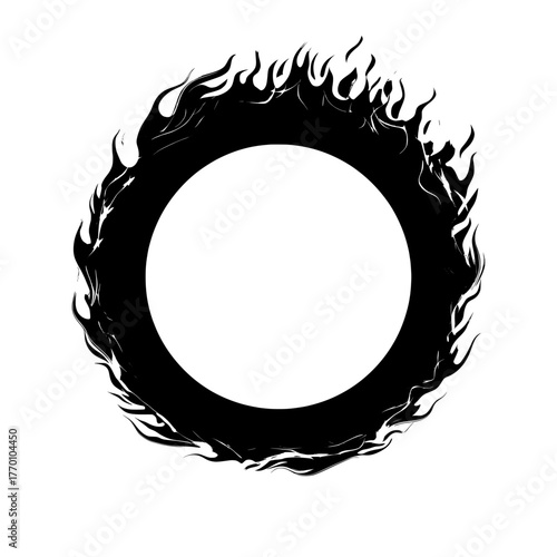 The image features a ring of flames isolated on a black background, presented in a modern and realistic style as a glowing and sparkling circular border