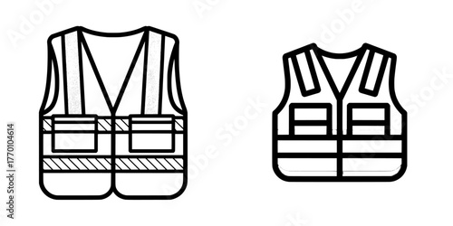 Icon of a high visibility safety vest, featuring protective safety clothing with modern reflective stripes and design