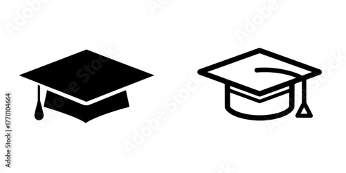 A simple, modern icon featuring a flat-style graduation cap is suitable for educational apps and websites as a logo, sign, or symbol, illustrated in isolation on a white background