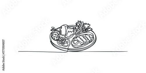Single Line Drawing of a Platter of Food