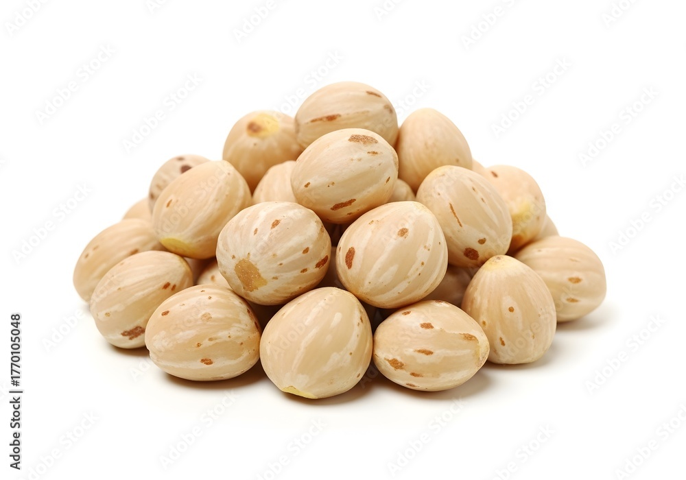 Fototapeta premium Small pile of raw, spotted pale beige Gac fruit seeds.