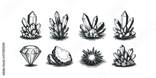 Group of Various Rock Crystal Formations and Diamond Cut