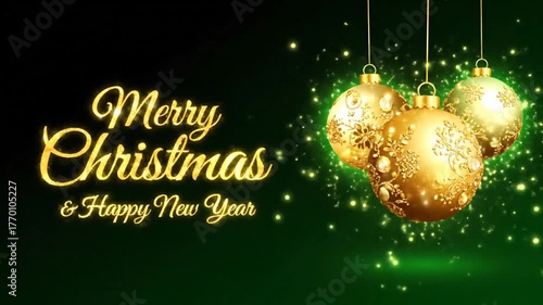 Festive Christmas and New Year Greetings with Golden Ornaments.