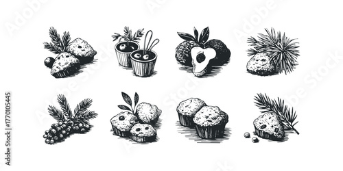 Assortment of Baked Goods and Fruit Sketches