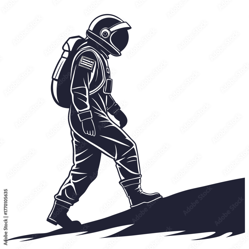 Fototapeta premium Astronaut climbing hill in vector art
