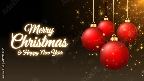 Festive Christmas and New Year Greetings with Red Ornaments.