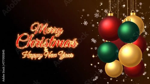 Festive Merry Christmas and Happy New Year Greeting with Ornaments.