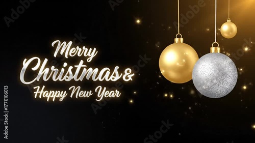 Festive Christmas and New Year Greetings with Ornament Decorations.