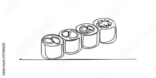 Continuous line drawing of sushi rolls