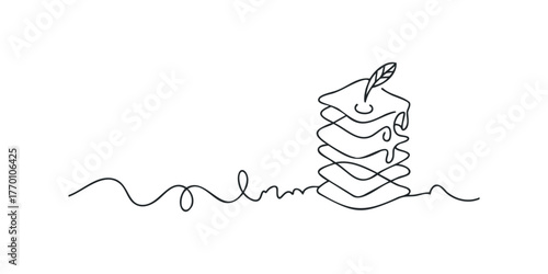 Stacked Pancakes with Syrup and Leaf Garnish