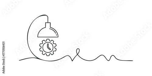 Minimalist line art of a lightbulb and clockwork gear