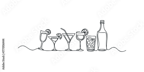 Variety of beverage glasses and bottle outline