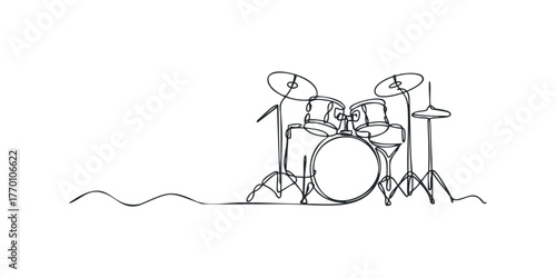Single Line Drawing of Drum Kit