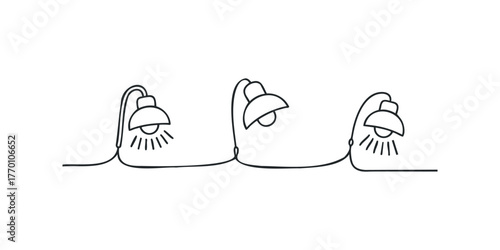 Three single line drawing street lamps connected by wire