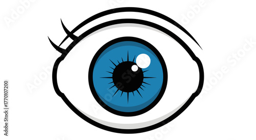 Vibrant blue eye illustration with bold lines and a playful, cartoon style perfect for design projects seeking a touch of whimsy and creativity