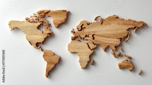 Wallpaper Mural Wooden World Map Art Piece in Natural Oak, Geographical Representation of Continents and Oceans for Home Decor Torontodigital.ca