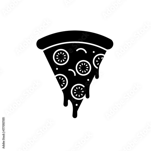 Slice of Pizza with Dripping Cheese Silhouette Icon