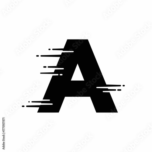 Dynamic black letter A logo with speed lines, symbolizing rapid movement and modern design aesthetics