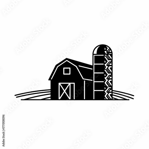 Classic Rural Barn and Silo Illustration Representing Agricultural Life and Countryside Farming Operations