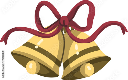 Golden Christmas Bells with Red Ribbon