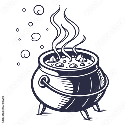 Steaming witchs cauldron with bubbling brew