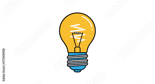 Vibrant yellow cartoon lightbulb symbolizing bright ideas, innovation, and creative solutions, standing out on a clean white background.