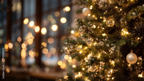 Christmas tree with lights close-up 