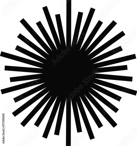 Black sunburst design radiating lines from a central point.