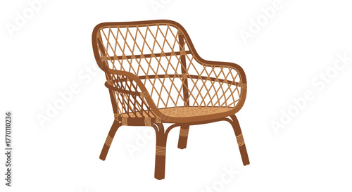 A beautifully crafted brown wicker armchair with a natural, cozy design, perfect for home interiors or outdoor spaces.