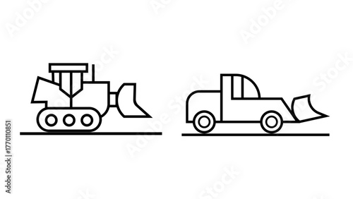 Construction Vehicles Line Art Vector Set Heavy Machinery Outline Illustration design.