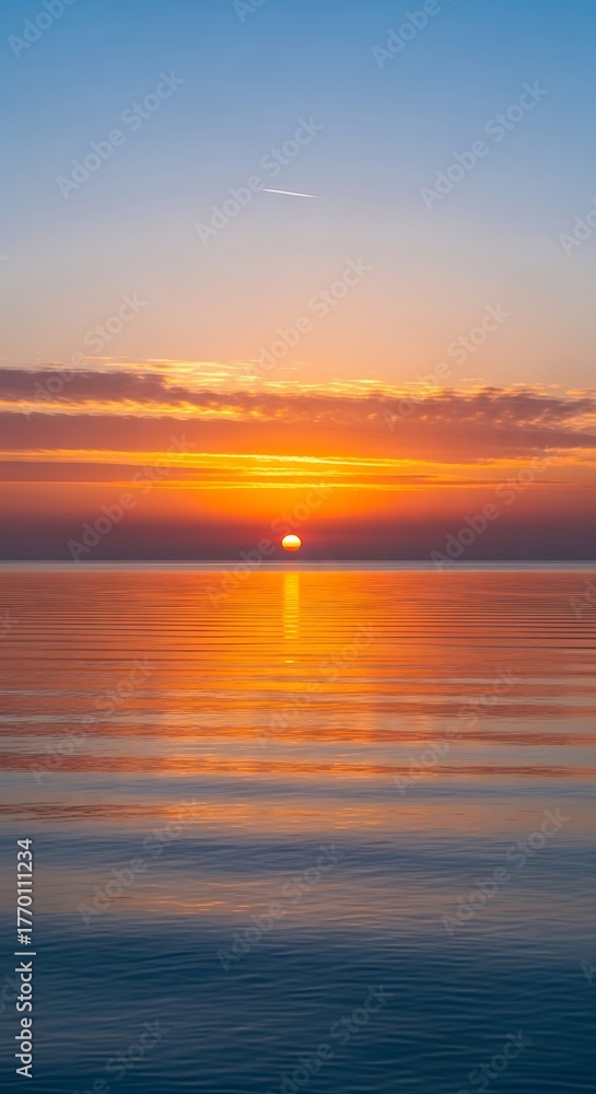 Fototapeta premium Magnificent sunset reflecting across ocean waters with soft cloudscape