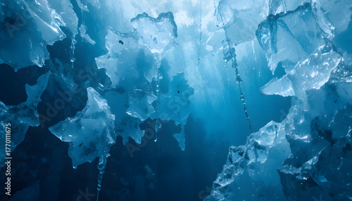 Blue ice texture with icicles and a cool underwater-inspired background