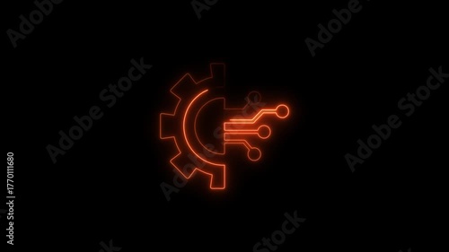 Wallpaper Mural Orange Neon Gear and Circuit Board Icon on Black Background technology digital Torontodigital.ca