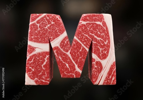Letter M in Marbled Beef Texture