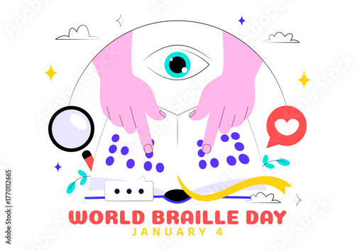 World Braille Day Vector Illustration Celebrating January 4th, Featuring the Braille Alphabet as a Means of Communication on a Flat Background