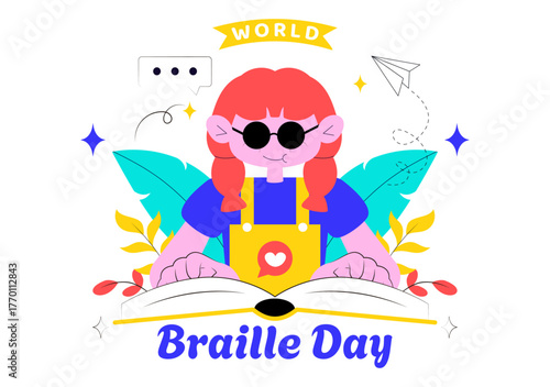 World Braille Day Vector Illustration Celebrating January 4th, Featuring the Braille Alphabet as a Means of Communication on a Flat Background
