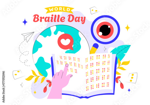 World Braille Day Vector Illustration Celebrating January 4th, Featuring the Braille Alphabet as a Means of Communication on a Flat Background