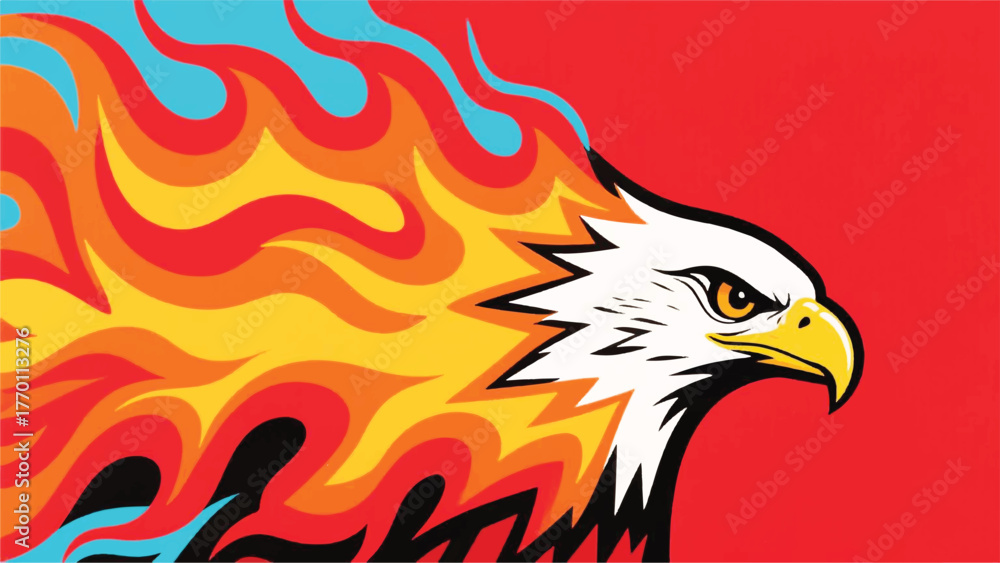 Obraz premium Eagle Head With Hot Burning Fire Illustrator Artwork Banner Background Design Template 