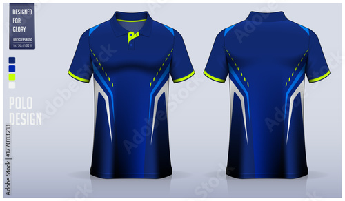 Polo shirt mockup template design for soccer jersey, football kit or sportswear. Sport uniform in front view and back view. T-shirt mockup for sport club. Fabric pattern.