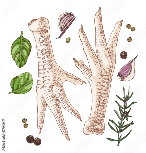 Chicken raw feet hand drawn vector