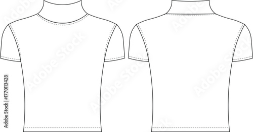 high neck turtleneck cap short sleeve fit elastic body con knitted blouse top template technical drawing flat sketch cad mockup fashion woman design style model 