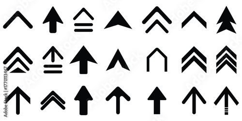Set swipe up arrows icons. Different black arrows sign upwards. Scroll or swipe up. Graphic vector elements for web, applications, infographic, social media.  arrow icons for swipe and scroll interfac