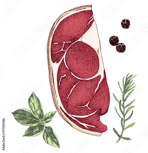 Raw beef rump steak vector