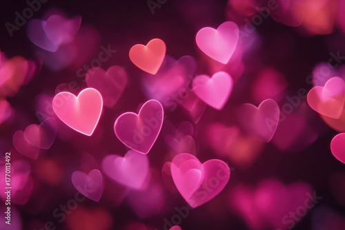 Soft pink bokeh hearts create a dreamy abstract background perfect for romantic themes and celebrations