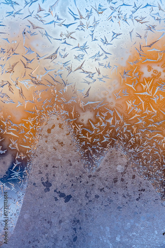 ice cristals on the glass winter pattern