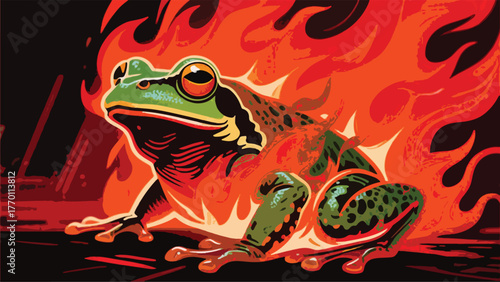 Frog With Hot Burning Fire Illustrator Artwork Banner Background Design Template 